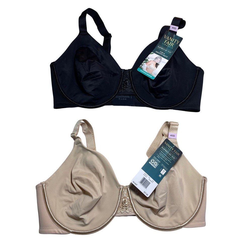 Vanity Fair Inspired By You Minimizer Bra 2 Pack Black Beige 40D 76080TG NEW